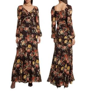 Veronica Beard Avani Dress Womens 6‎ Oxblood Multi Silk Floral Maxi Long Sleeve